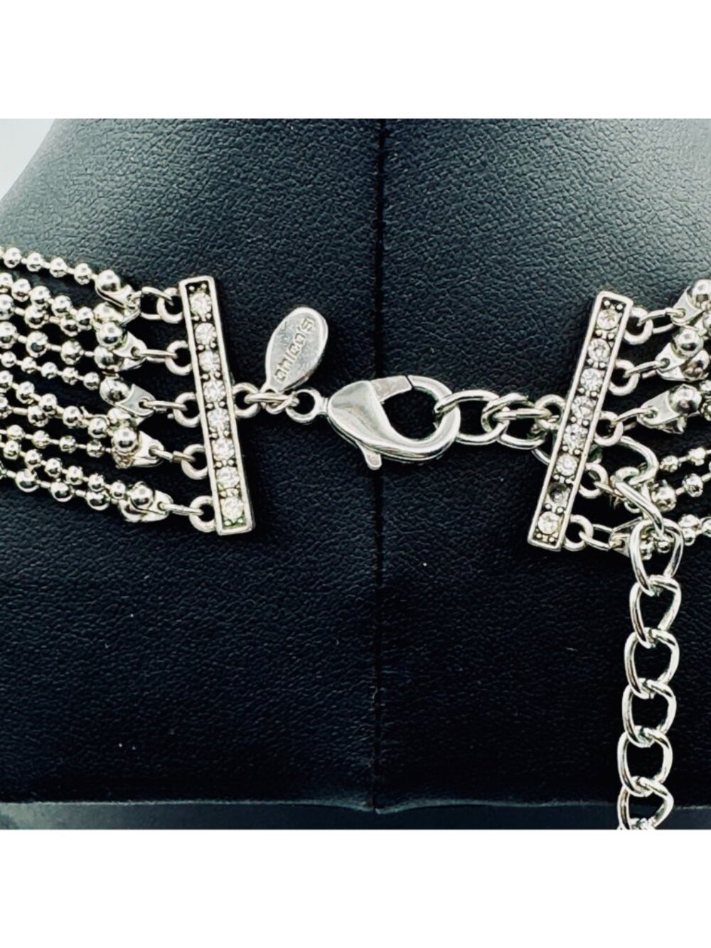 Waterfall Bib Multi-Chain Necklace Graduated 10 Strand Ball Bead Silver Tone - Picture 4 of 6